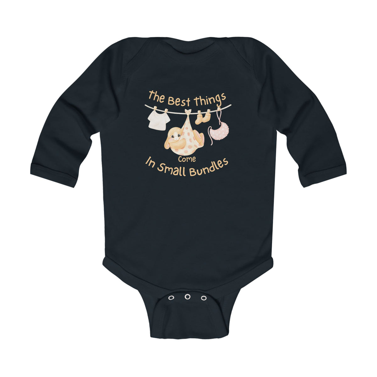 Infant Long Sleeve Bodysuit - "The Best Things Come in Small Bundles" Baby Onesie, Cute Pastel Nursery Animal Design, Newborn Gift