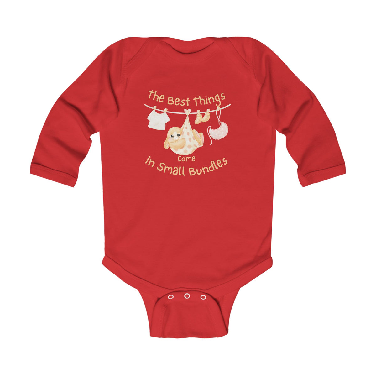 Infant Long Sleeve Bodysuit - "The Best Things Come in Small Bundles" Baby Onesie, Cute Pastel Nursery Animal Design, Newborn Gift