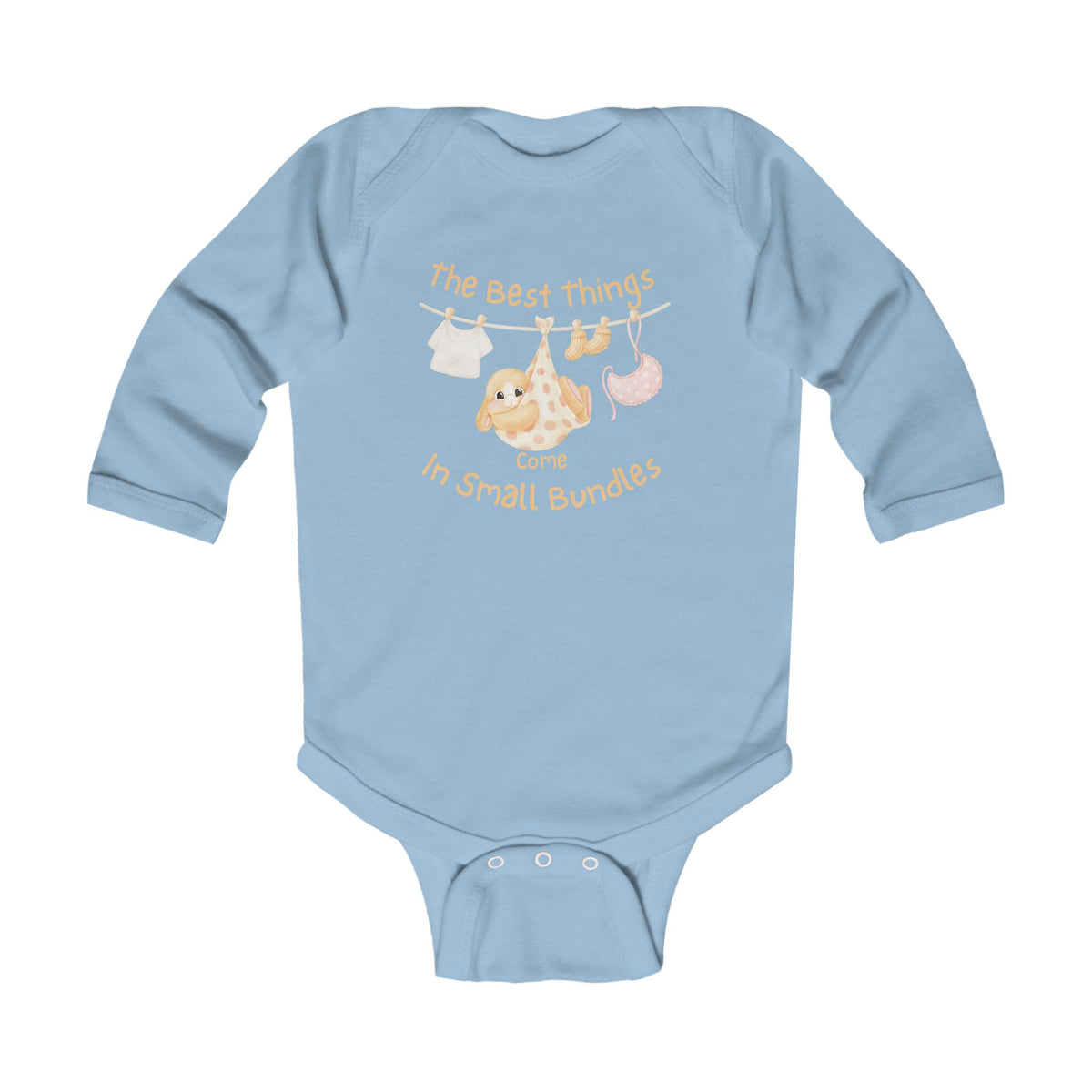 Infant Long Sleeve Bodysuit - "The Best Things Come in Small Bundles" Baby Onesie, Cute Pastel Nursery Animal Design, Newborn Gift