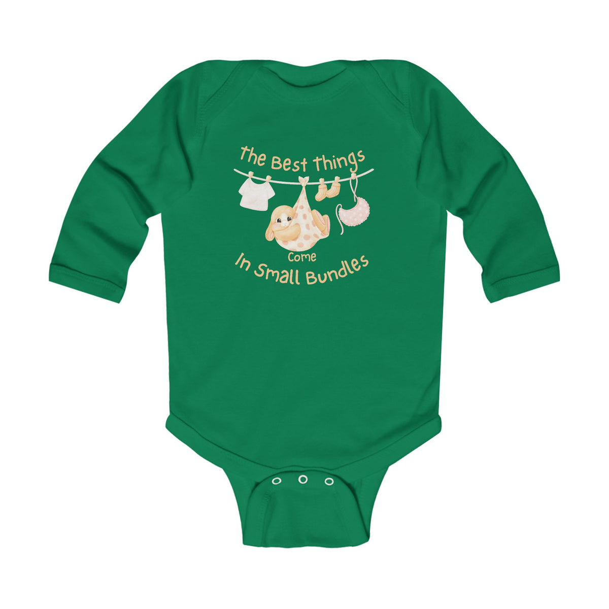 Infant Long Sleeve Bodysuit - "The Best Things Come in Small Bundles" Baby Onesie, Cute Pastel Nursery Animal Design, Newborn Gift