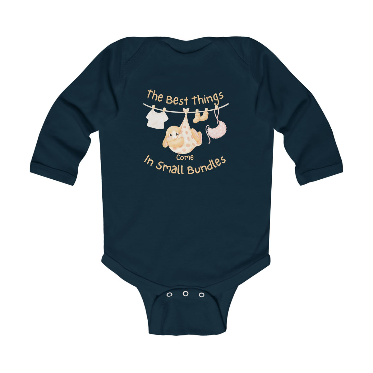 Infant Long Sleeve Bodysuit - "The Best Things Come in Small Bundles" Baby Onesie, Cute Pastel Nursery Animal Design, Newborn Gift