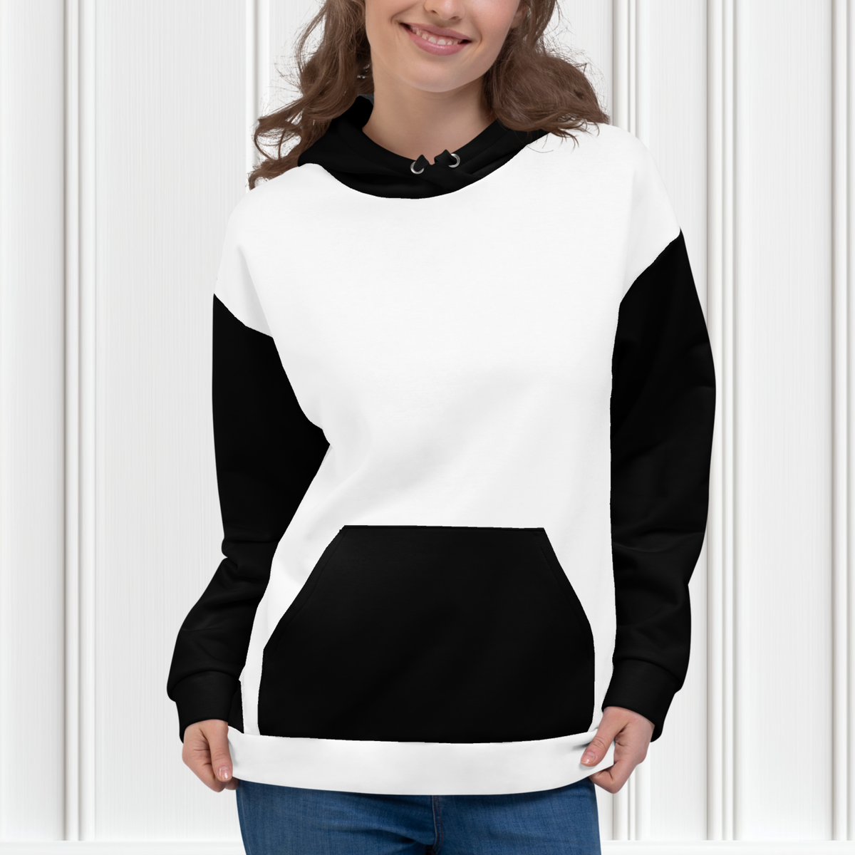 White With Black Color Block Unisex Hoodie