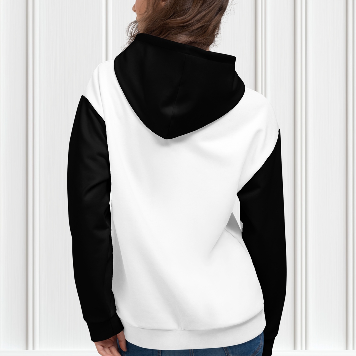 White With Black Color Block Unisex Hoodie