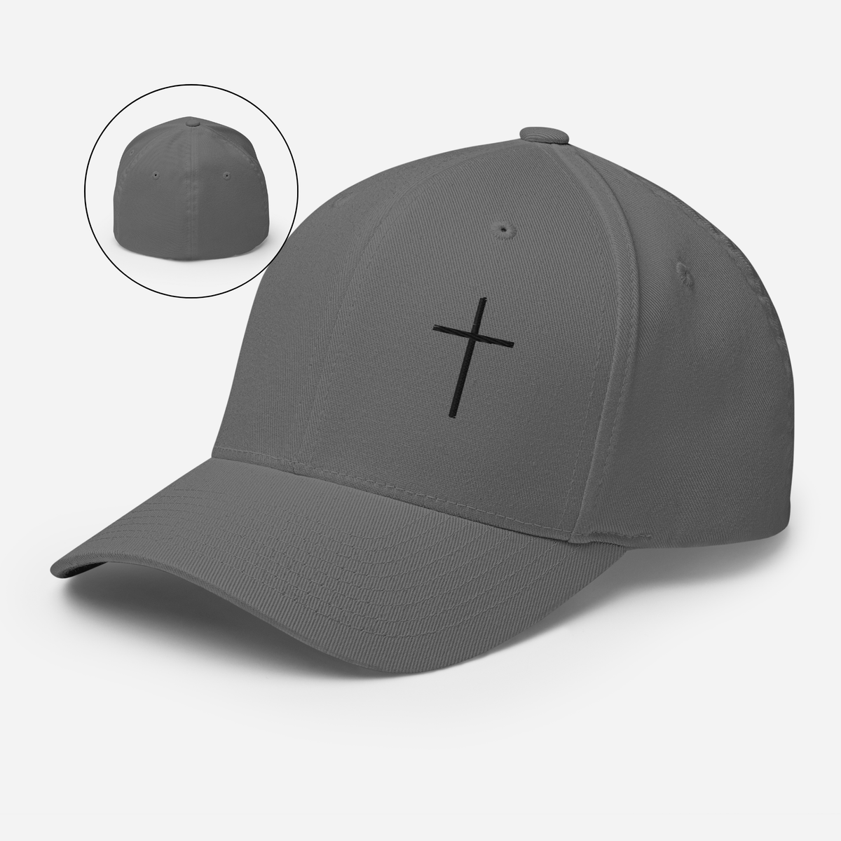Black Embroidered Cross Structured Twill Cap