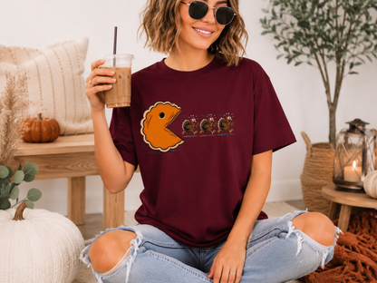 Pumpkin Pie Pac-Man Chasing A Turkey T-Shirt