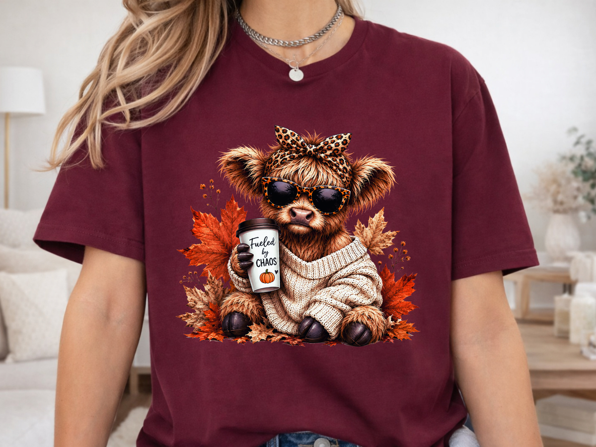 Fueled By Chaos Cow Cozy Autumn Graphic Tee