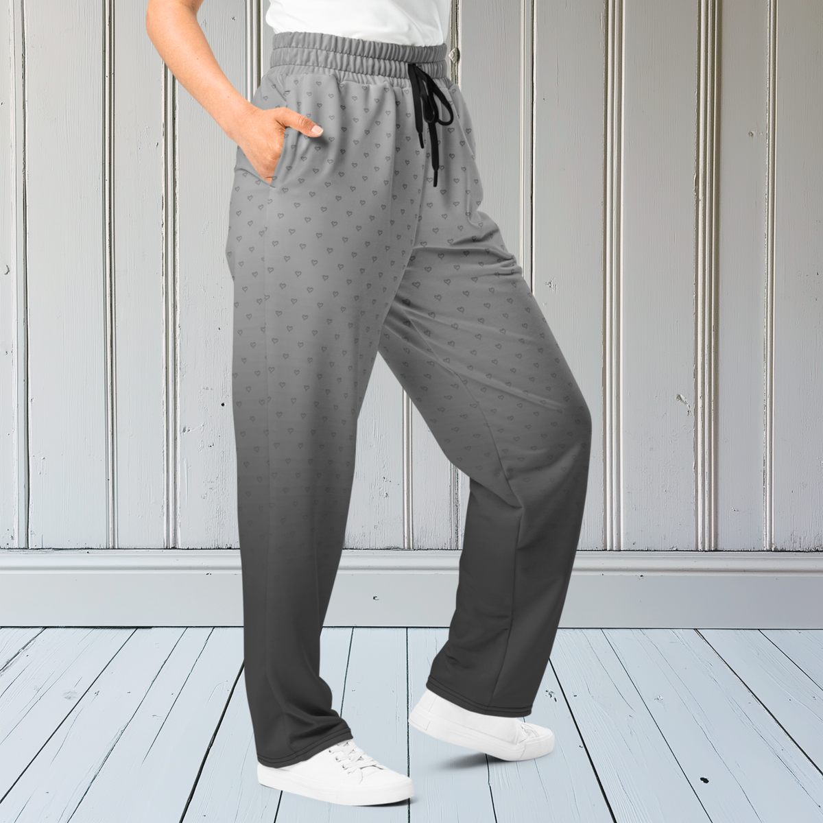 Grey Ombre With Hearts Wide-Leg Joggers