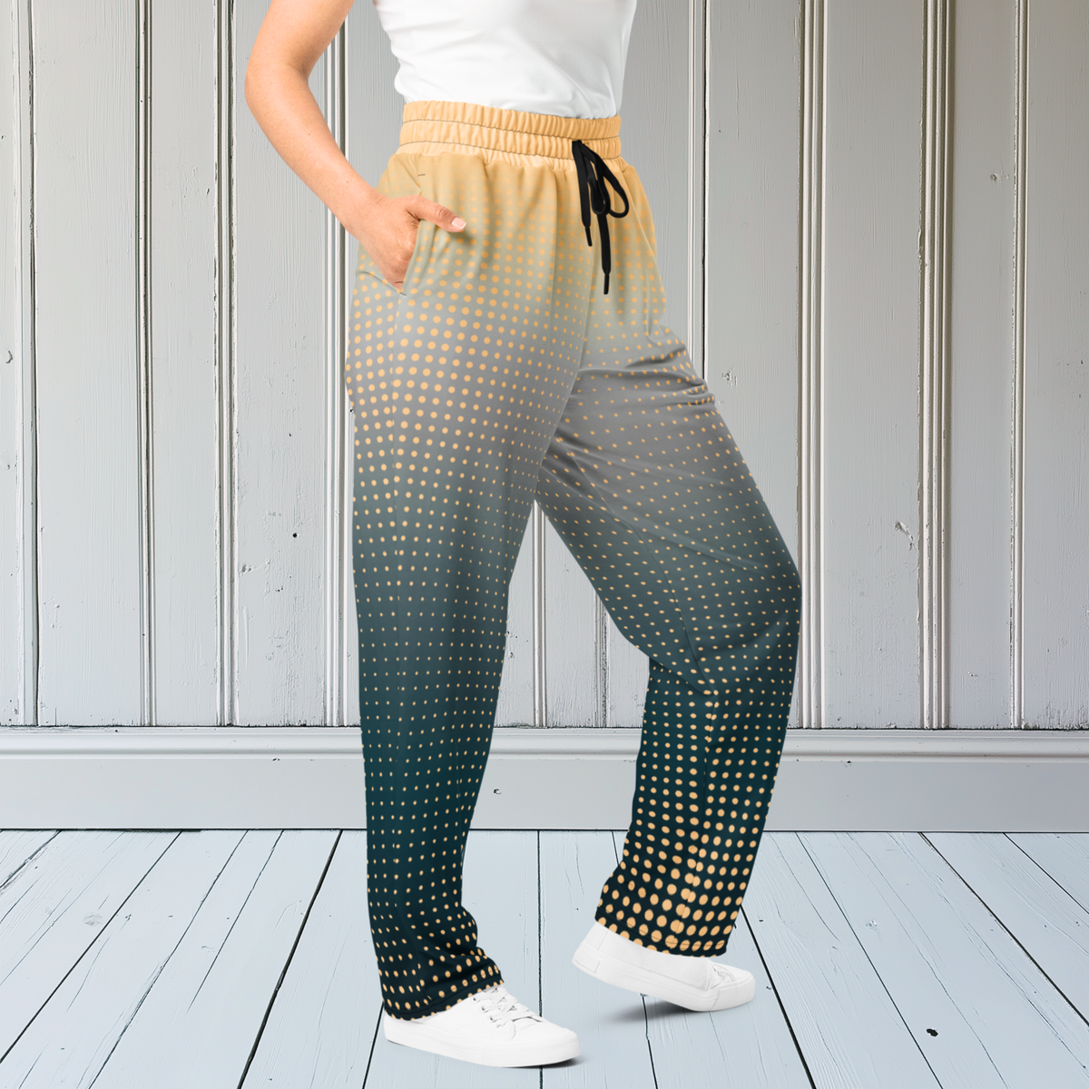 Orange And Grey Ombre With Polka Dots Wide-Leg Joggers