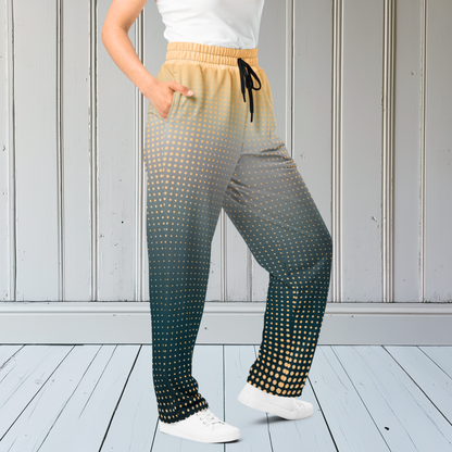 Orange And Grey Ombre With Polka Dots Wide-Leg Joggers