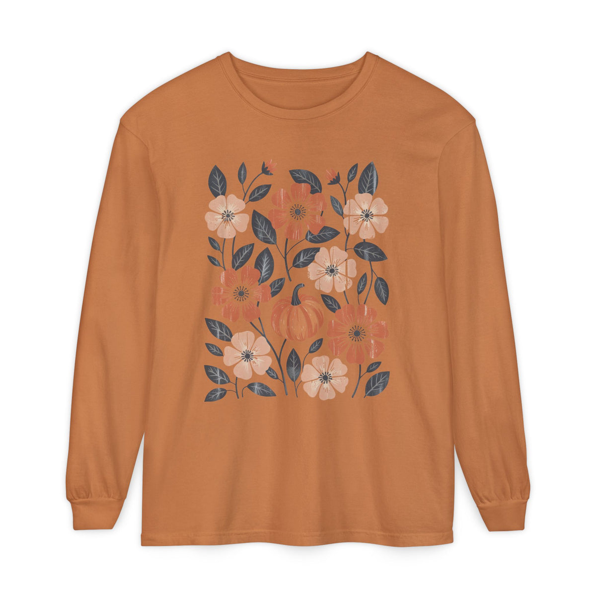 Botanical Floral Pumpkin Long Sleeve T-Shirt