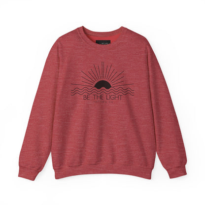Crewneck Sweatshirt — Minimal "Be The Light" Sunrise Graphic