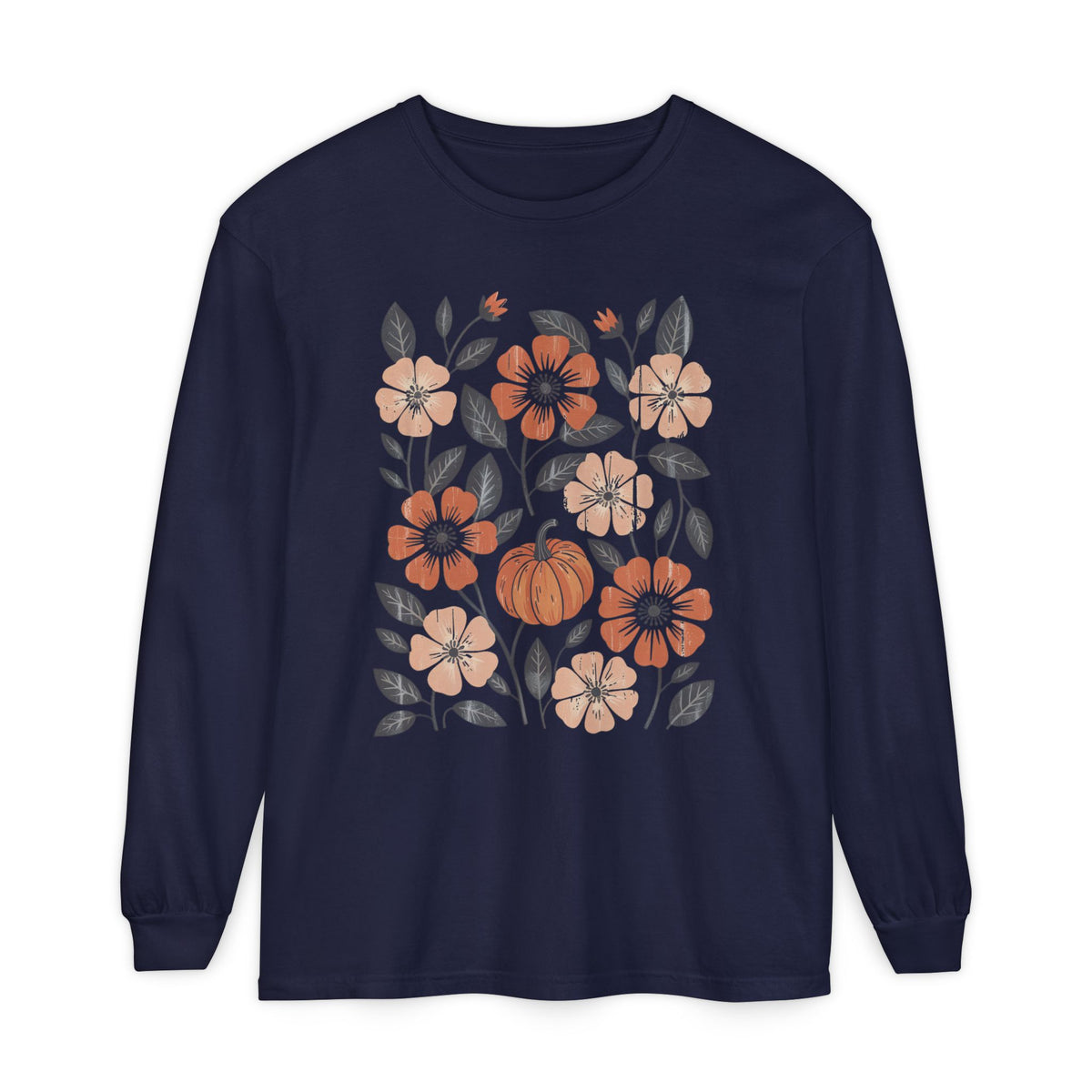 Botanical Floral Pumpkin Long Sleeve T-Shirt