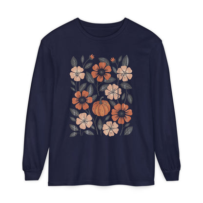 Botanical Floral Pumpkin Long Sleeve T-Shirt