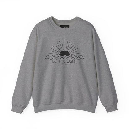 Crewneck Sweatshirt — Minimal "Be The Light" Sunrise Graphic