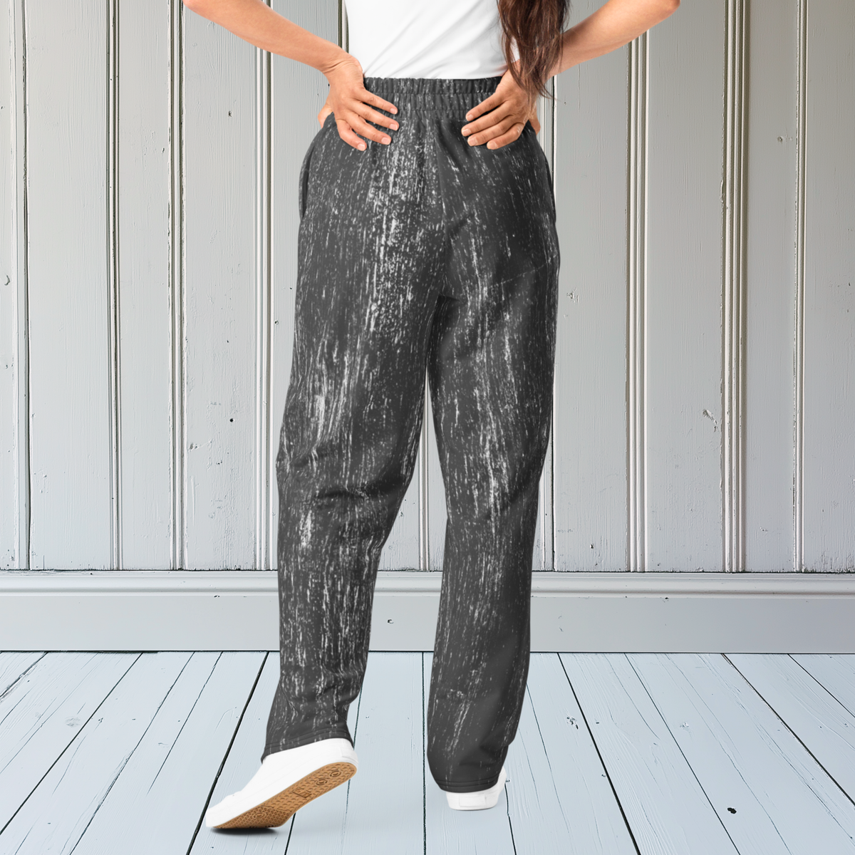 Scratched Grey Wide-Leg Joggers