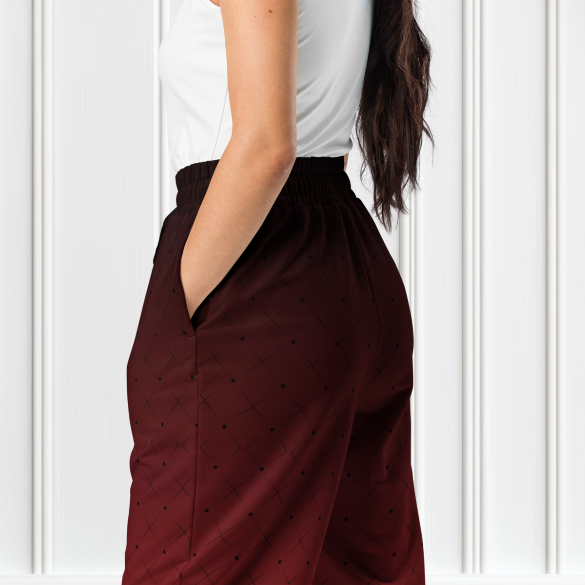 Black To Red Ombre With Diamond Pattern Wide-leg joggers