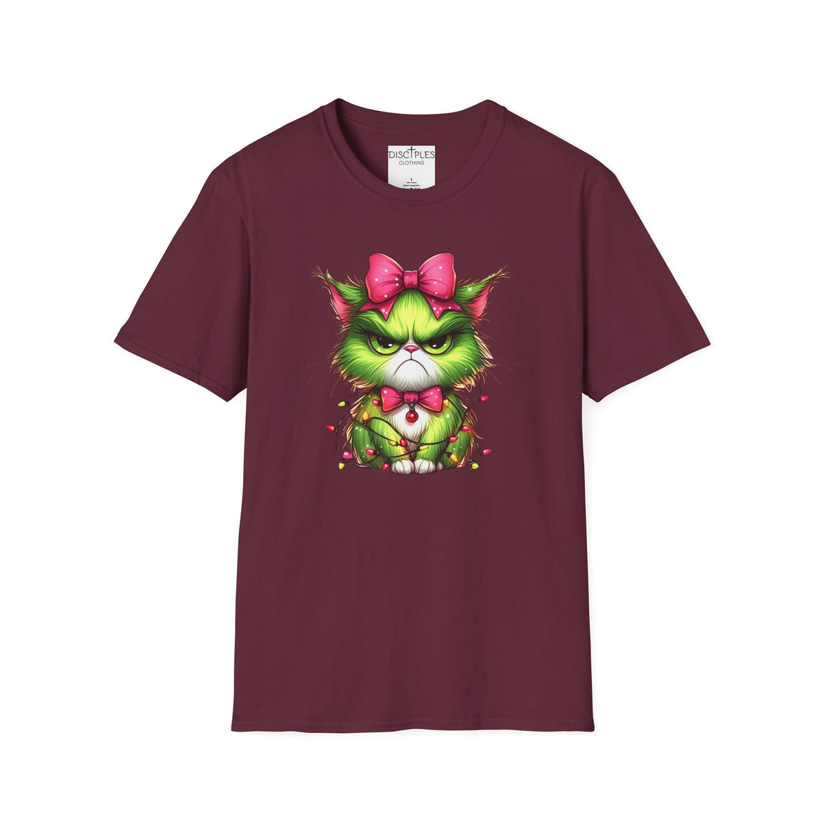 Grumpy Christmas Cat with Bow T-Shirt
