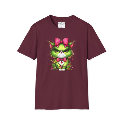Grumpy Christmas Cat with Bow T-Shirt