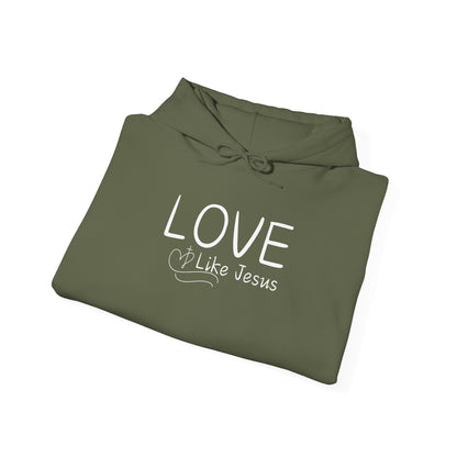 Love Like Jesus Hoodie — Christian Faith Pullover with Scripture Sleeve Text