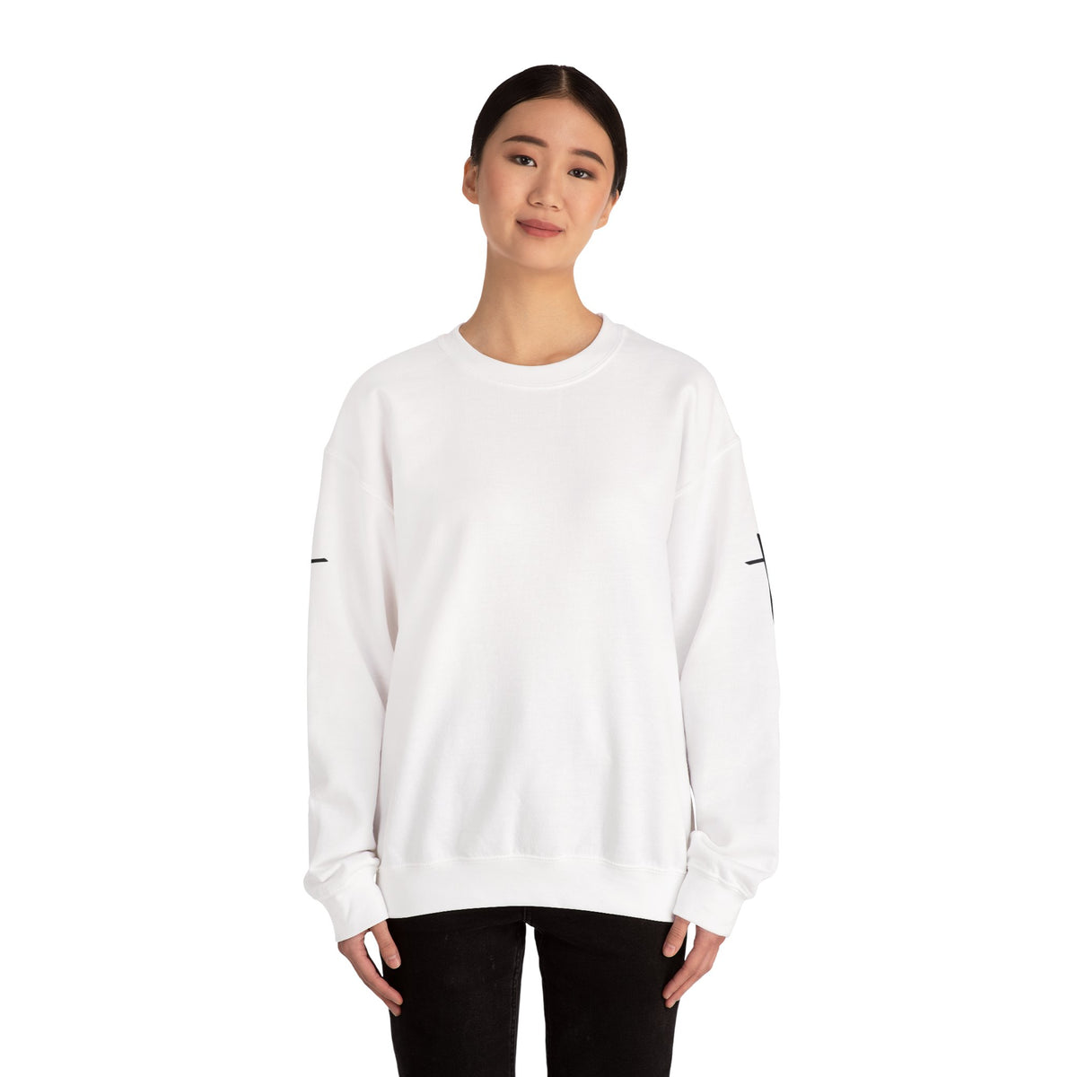 Crewneck Sweatshirt — Minimal Cross Sleeve Design