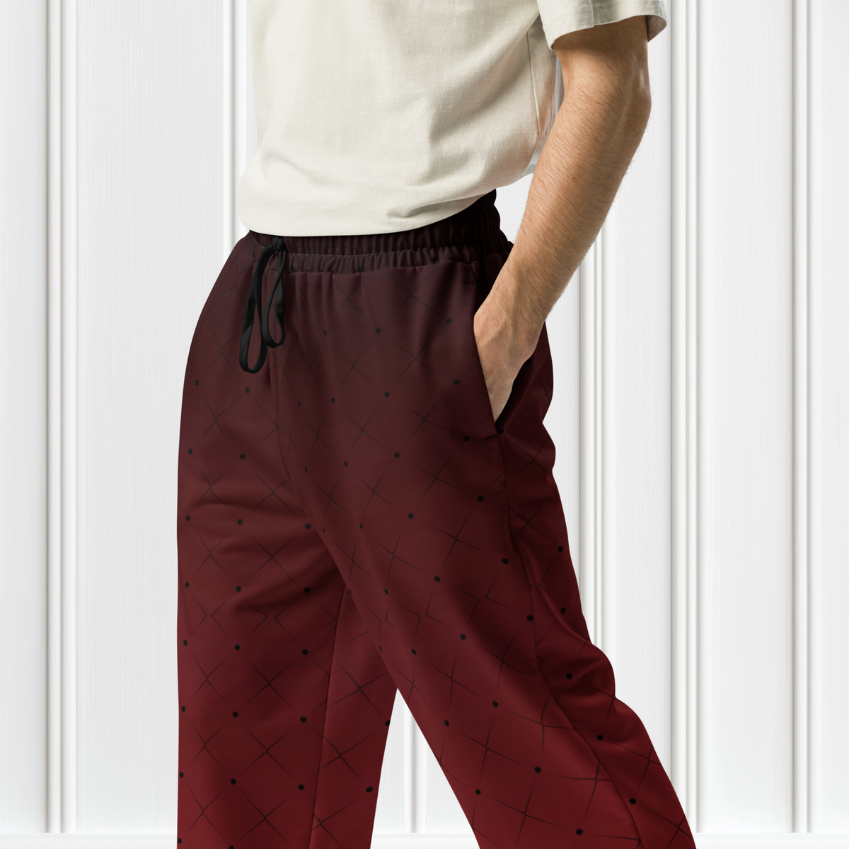 Black To Red Ombre With Diamond Pattern Wide-leg joggers