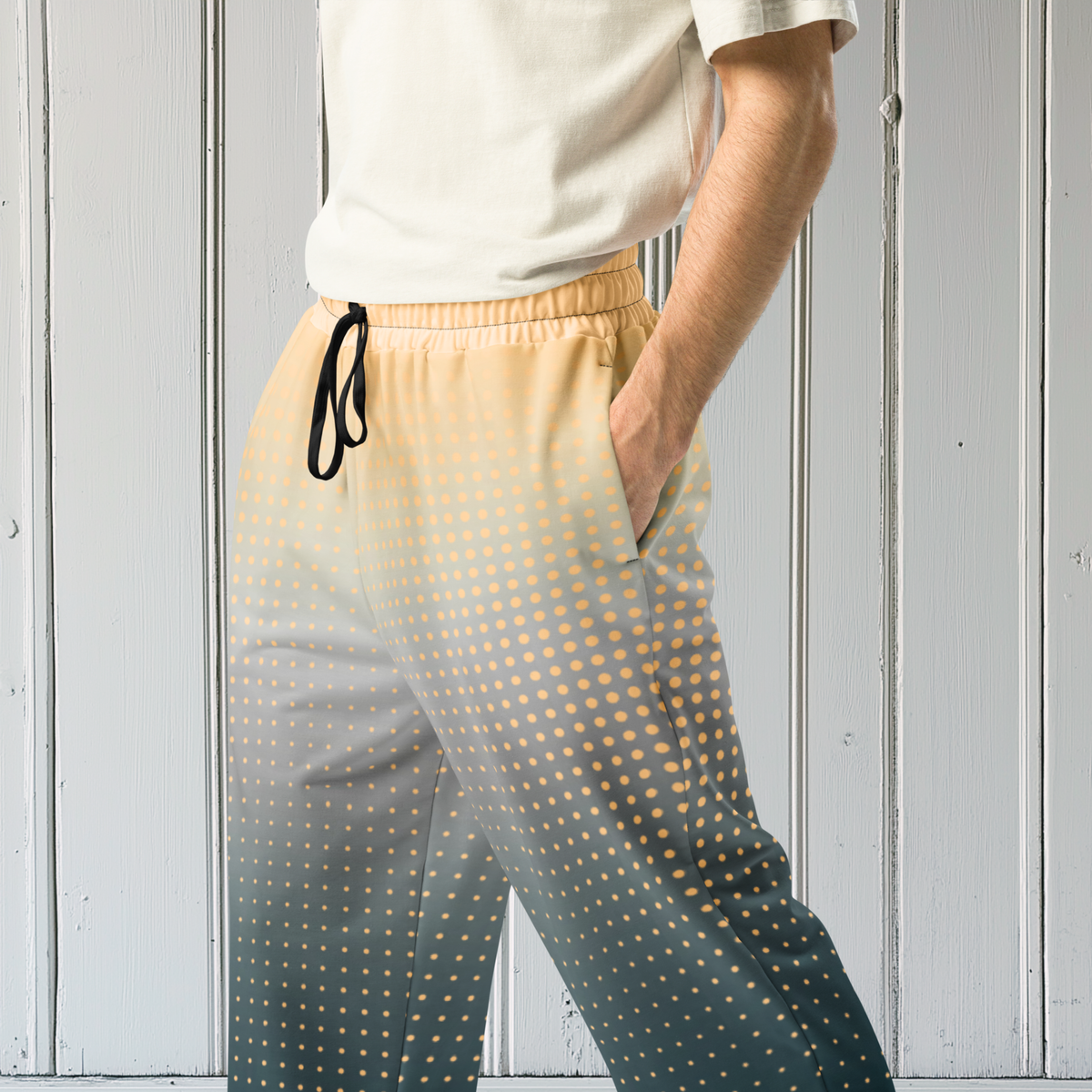 Orange And Grey Ombre With Polka Dots Wide-Leg Joggers