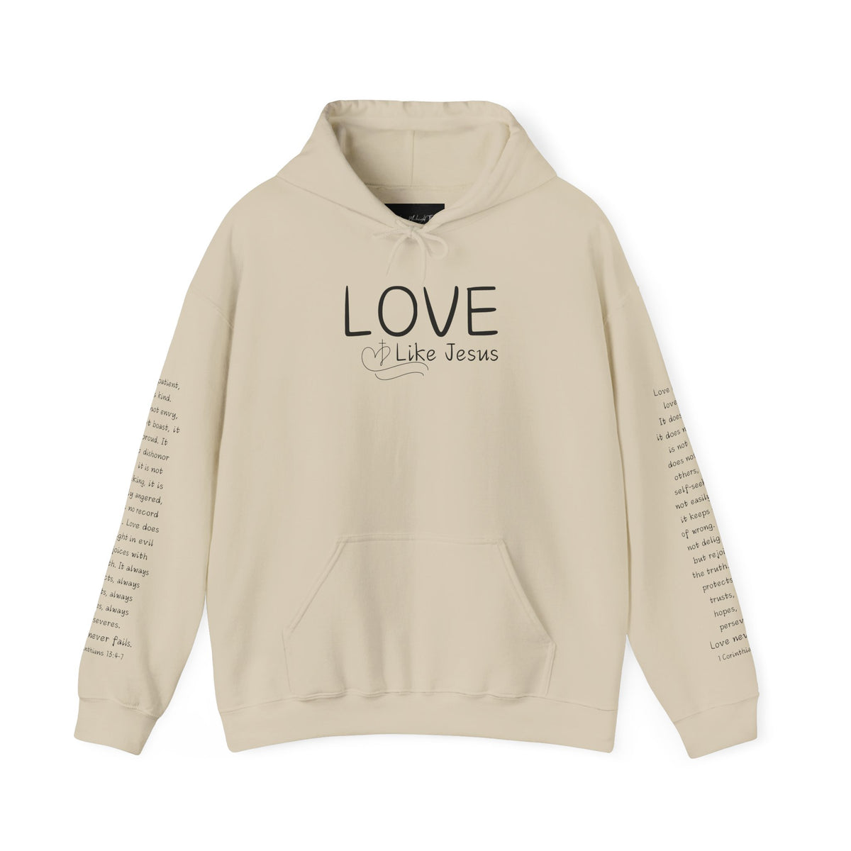 Love Like Jesus Hoodie — Christian Faith Pullover with Scripture Sleeve Text