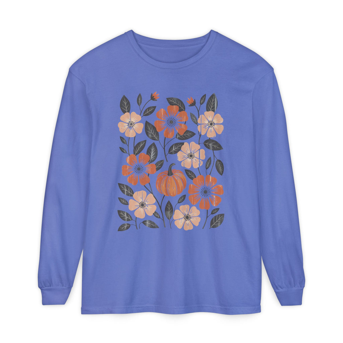 Botanical Floral Pumpkin Long Sleeve T-Shirt