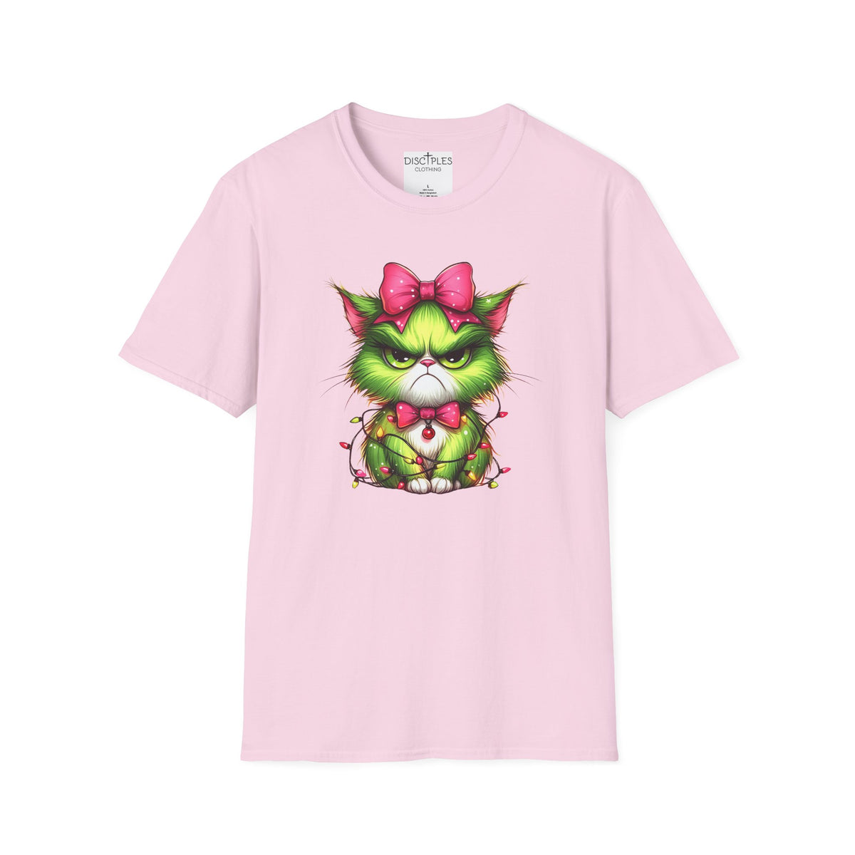Grumpy Christmas Cat with Bow T-Shirt