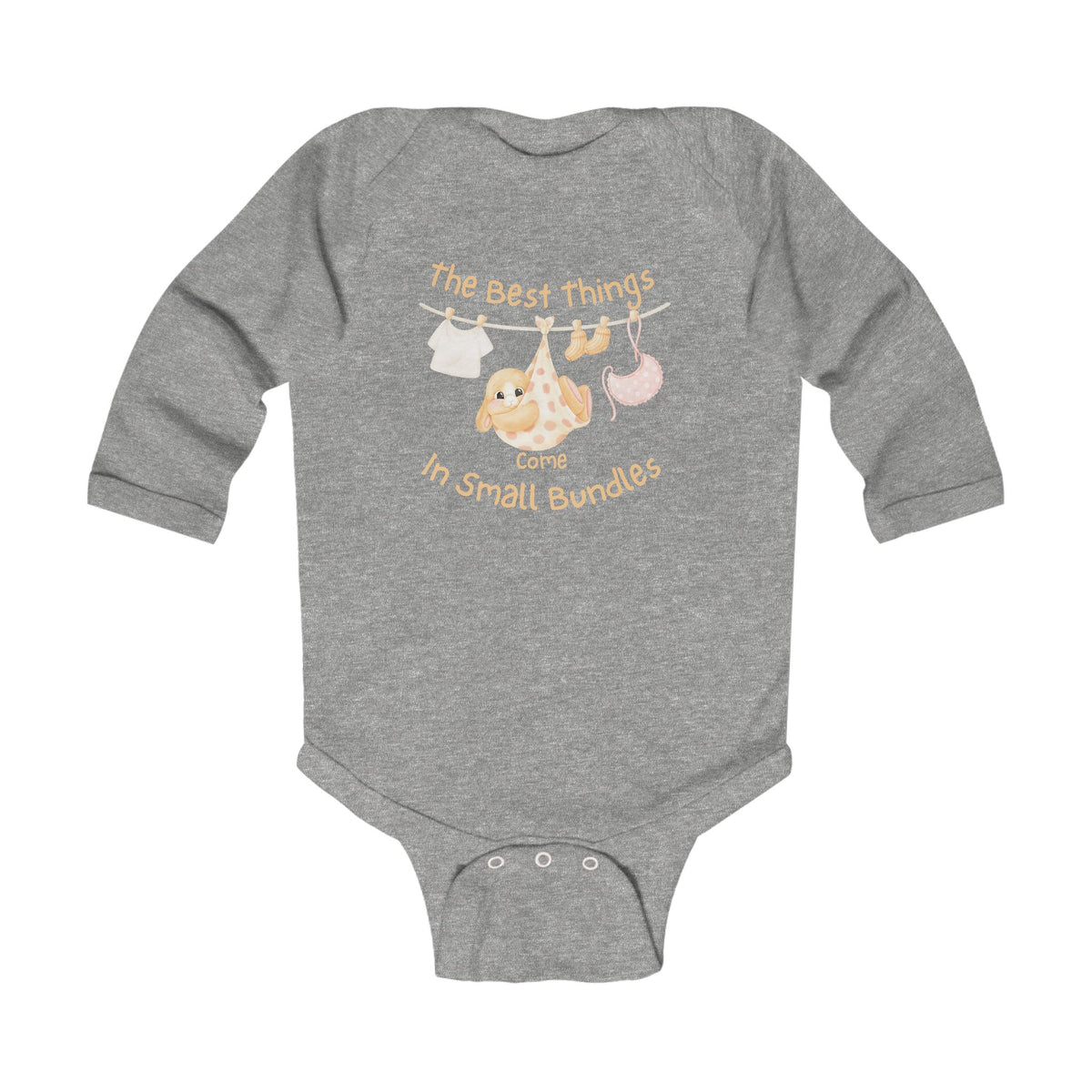 Infant Long Sleeve Bodysuit - "The Best Things Come in Small Bundles" Baby Onesie, Cute Pastel Nursery Animal Design, Newborn Gift