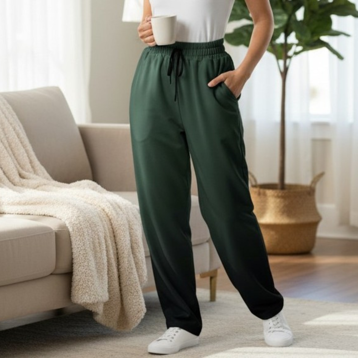 Forest Green Ombre Wide-Leg Joggers