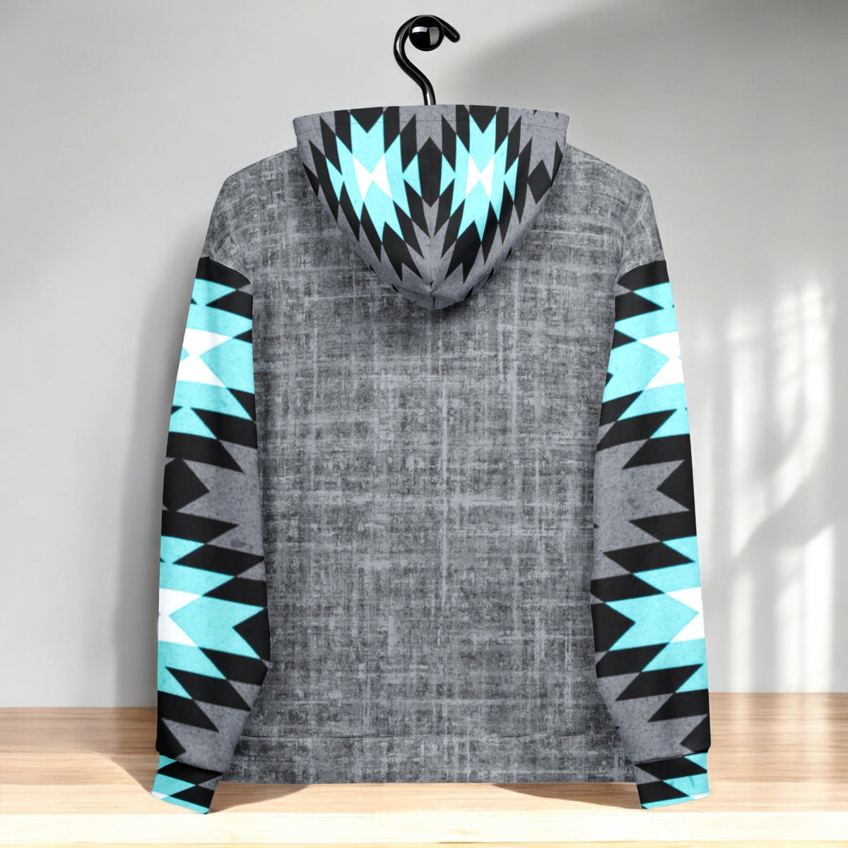 Aztec Grey And Turquoise Color Block Hoodie