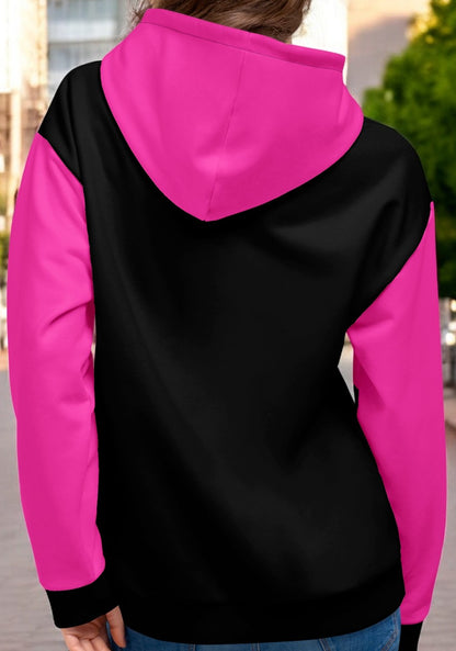 Pink And Black Color Block Hoodie