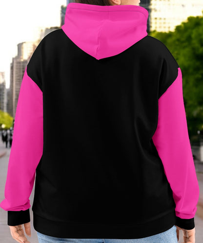 Pink And Black Color Block Hoodie