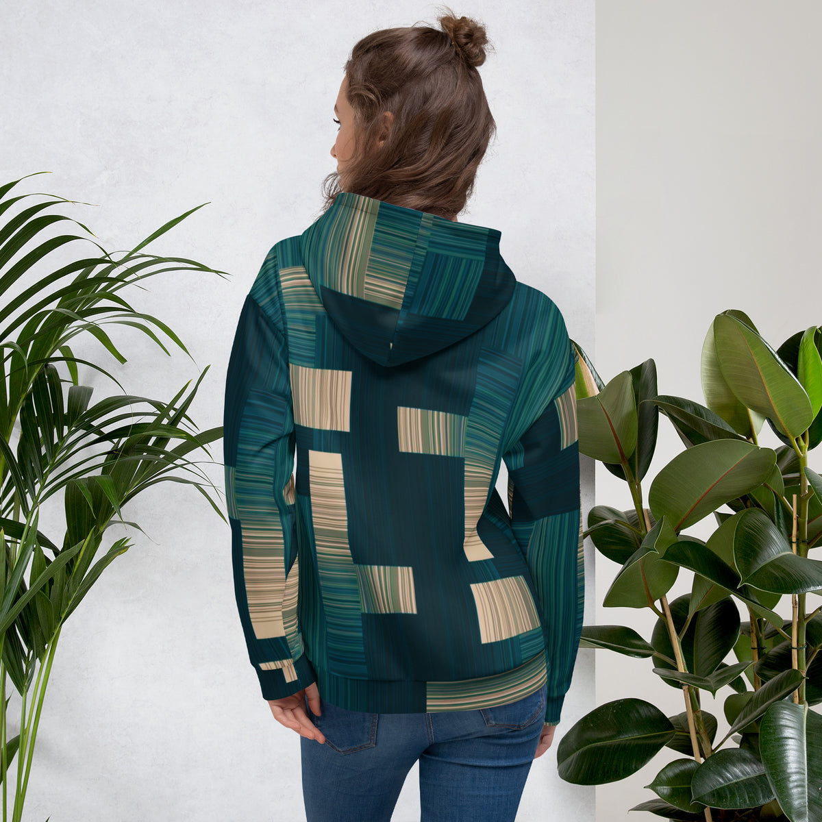 Teal And Beige Block Hoodie
