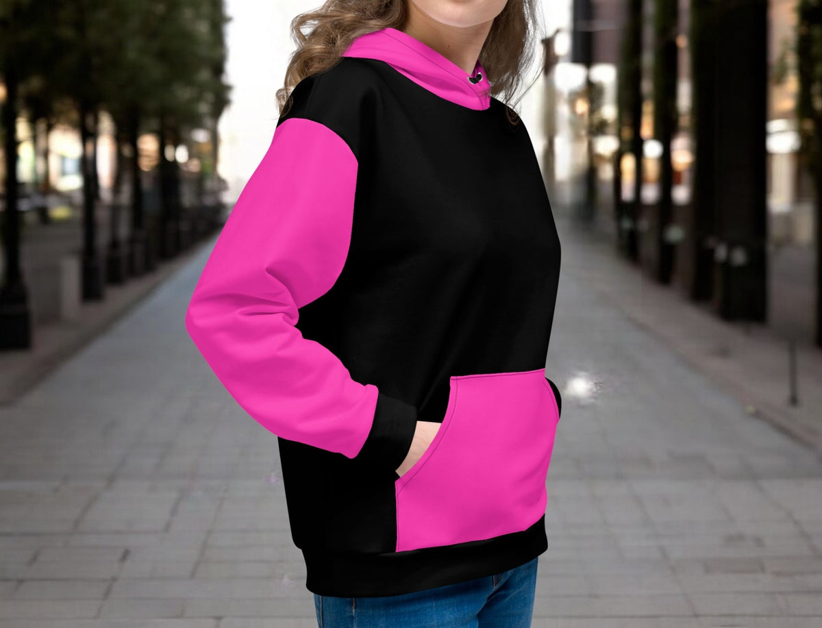 Pink And Black Color Block Hoodie