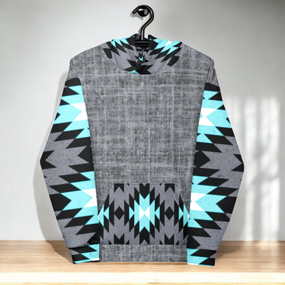 Aztec Grey And Turquoise Color Block Hoodie