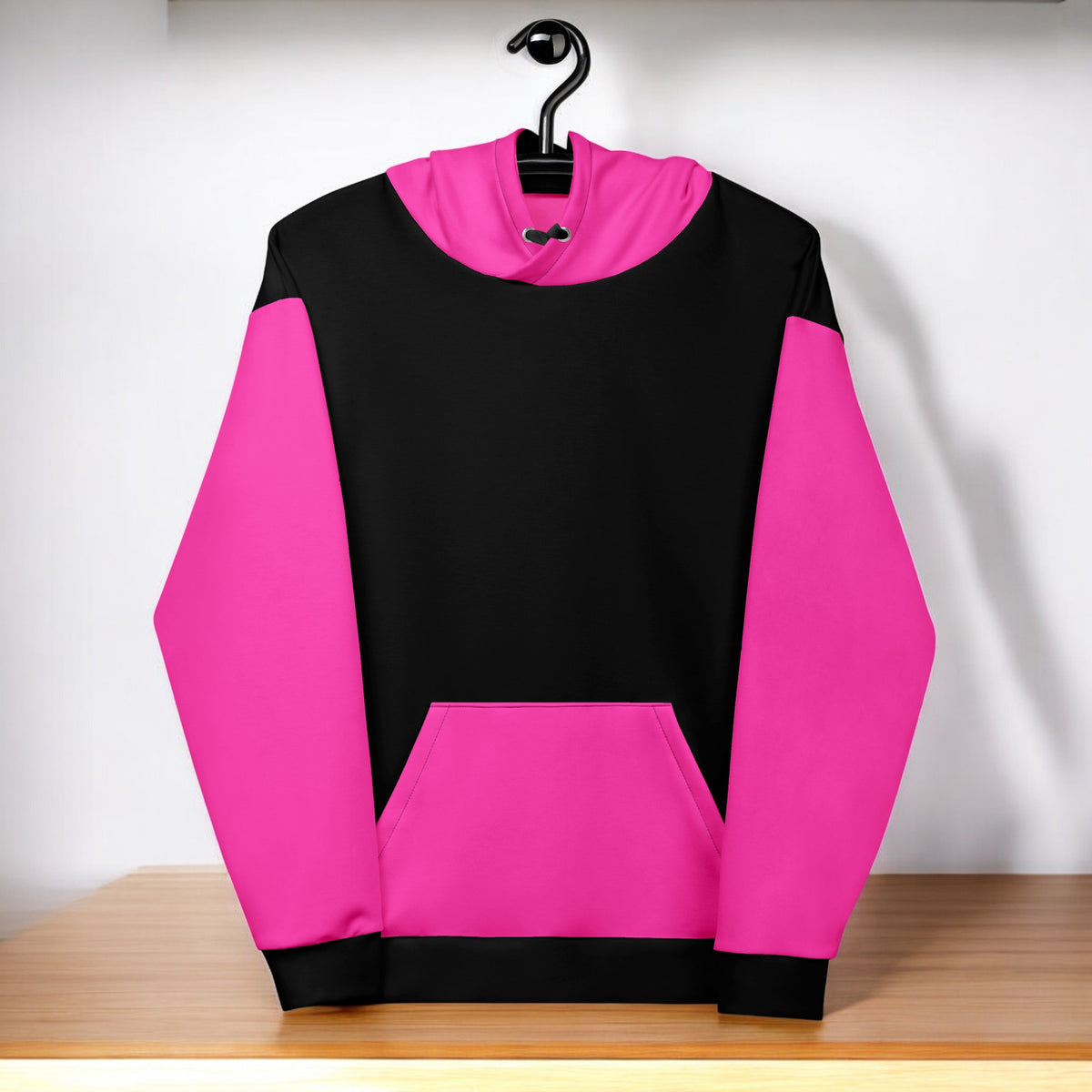 Pink And Black Color Block Hoodie