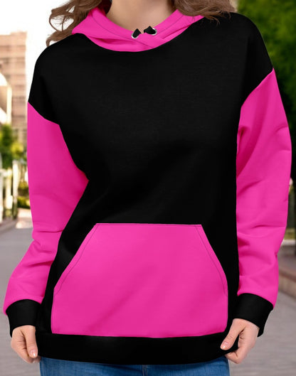 Pink And Black Color Block Hoodie