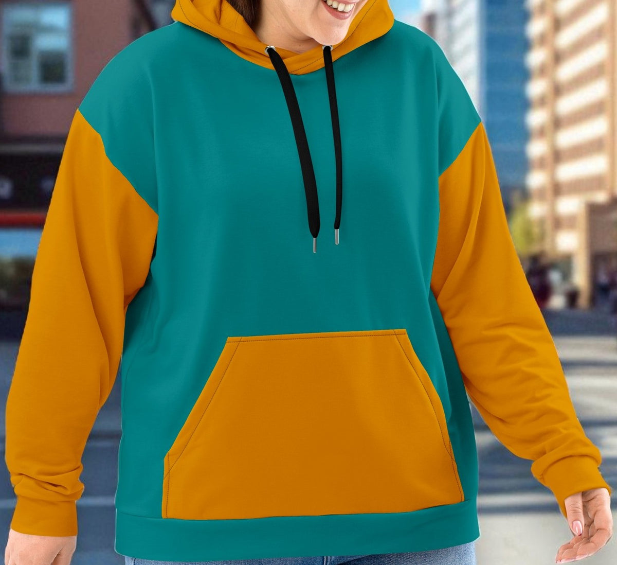 Gold And Teal Color Block Unisex Hoodie