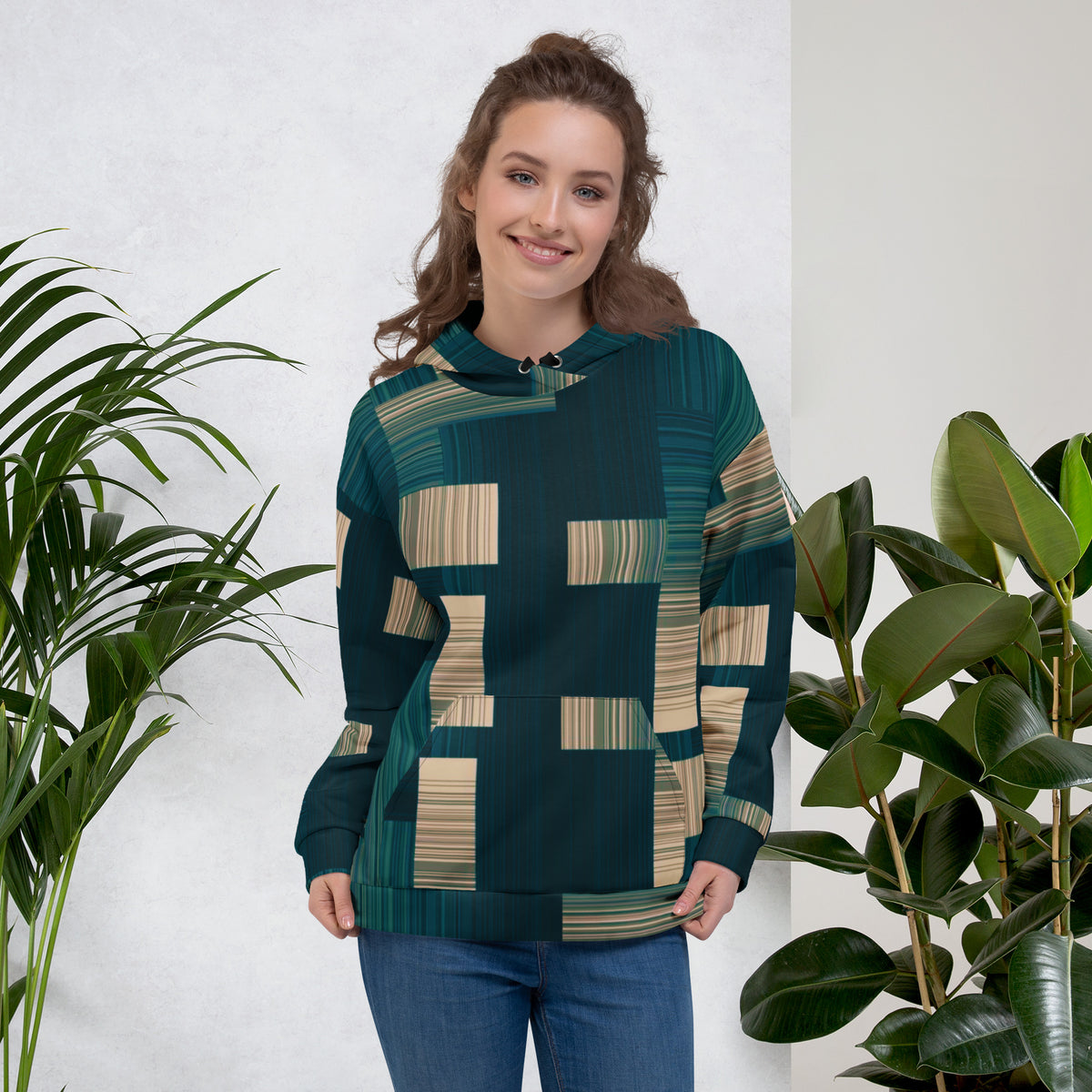 Teal And Beige Block Hoodie