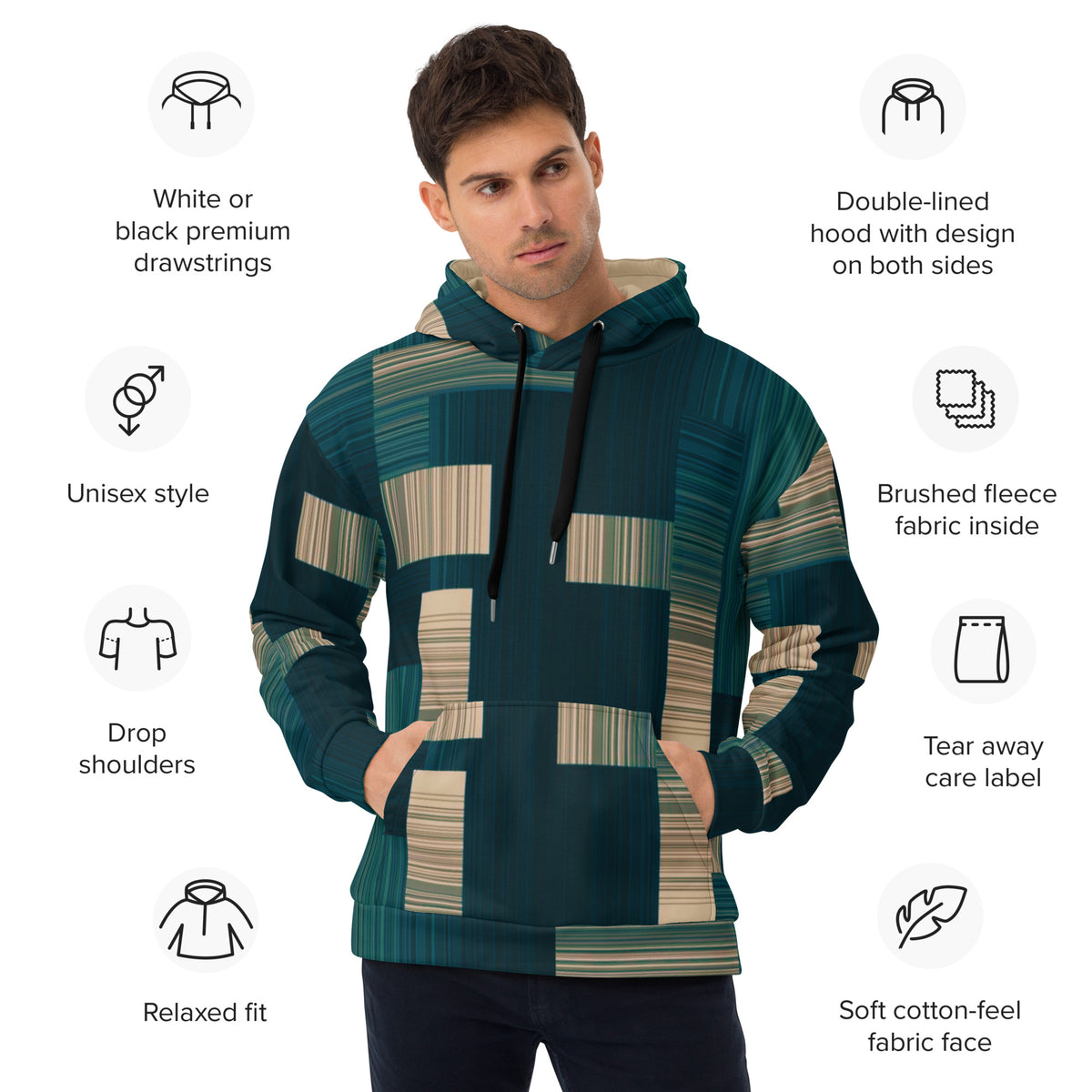 Teal And Beige Block Hoodie