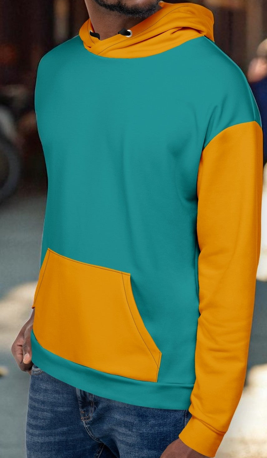 Gold And Teal Color Block Unisex Hoodie