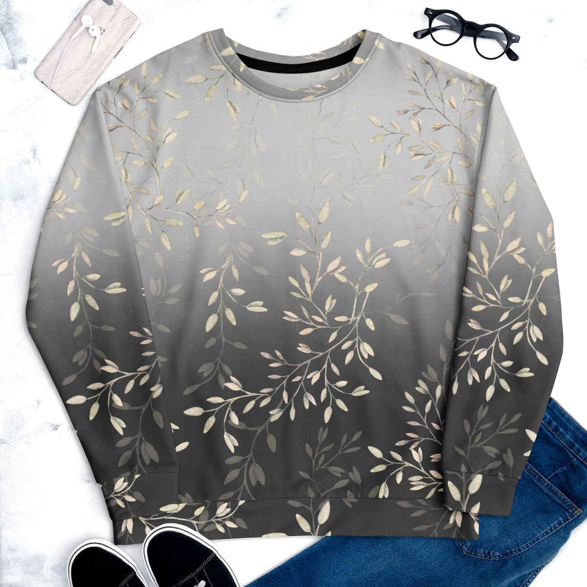 Floral Gold and Grey Ombre Women's Sweatshirt