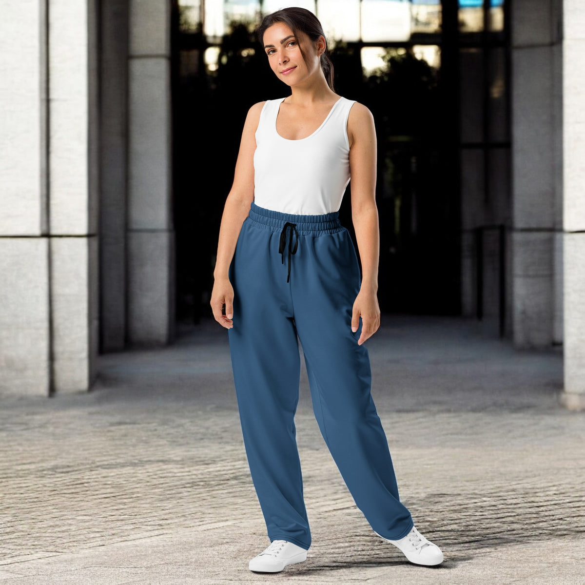 Ocean Blue Wide-Leg Joggers