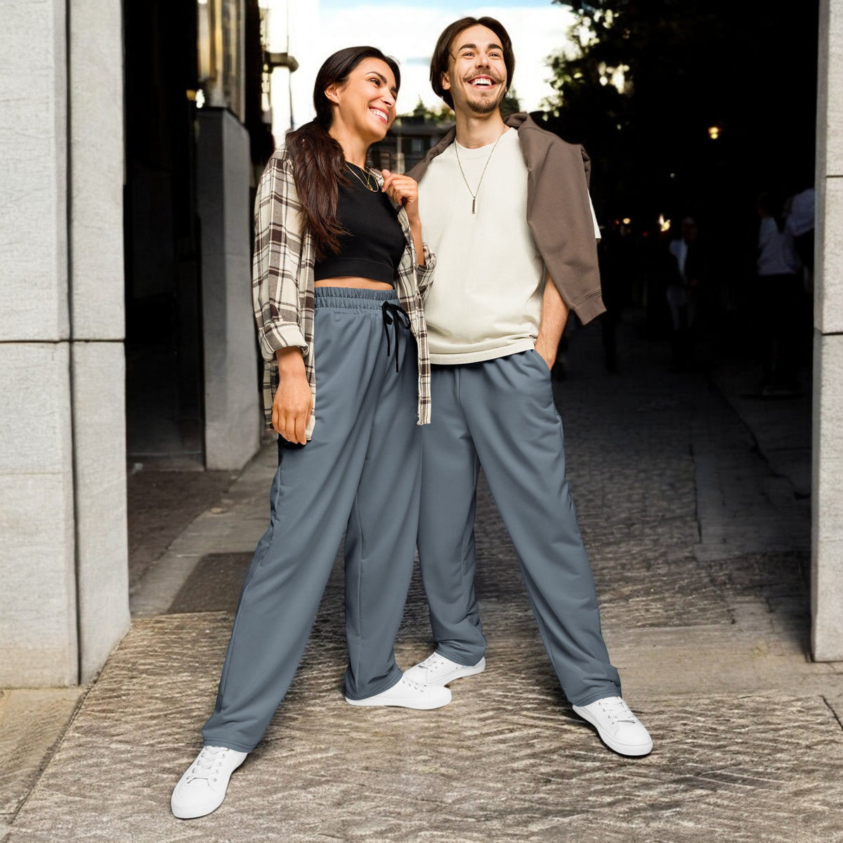 Slate Blue Wide-Leg Joggers