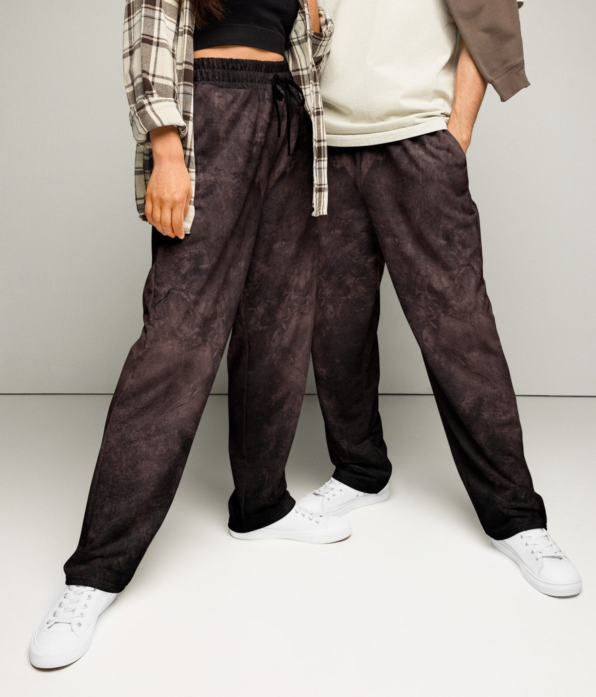 Washed Brown Wide-Leg Joggers