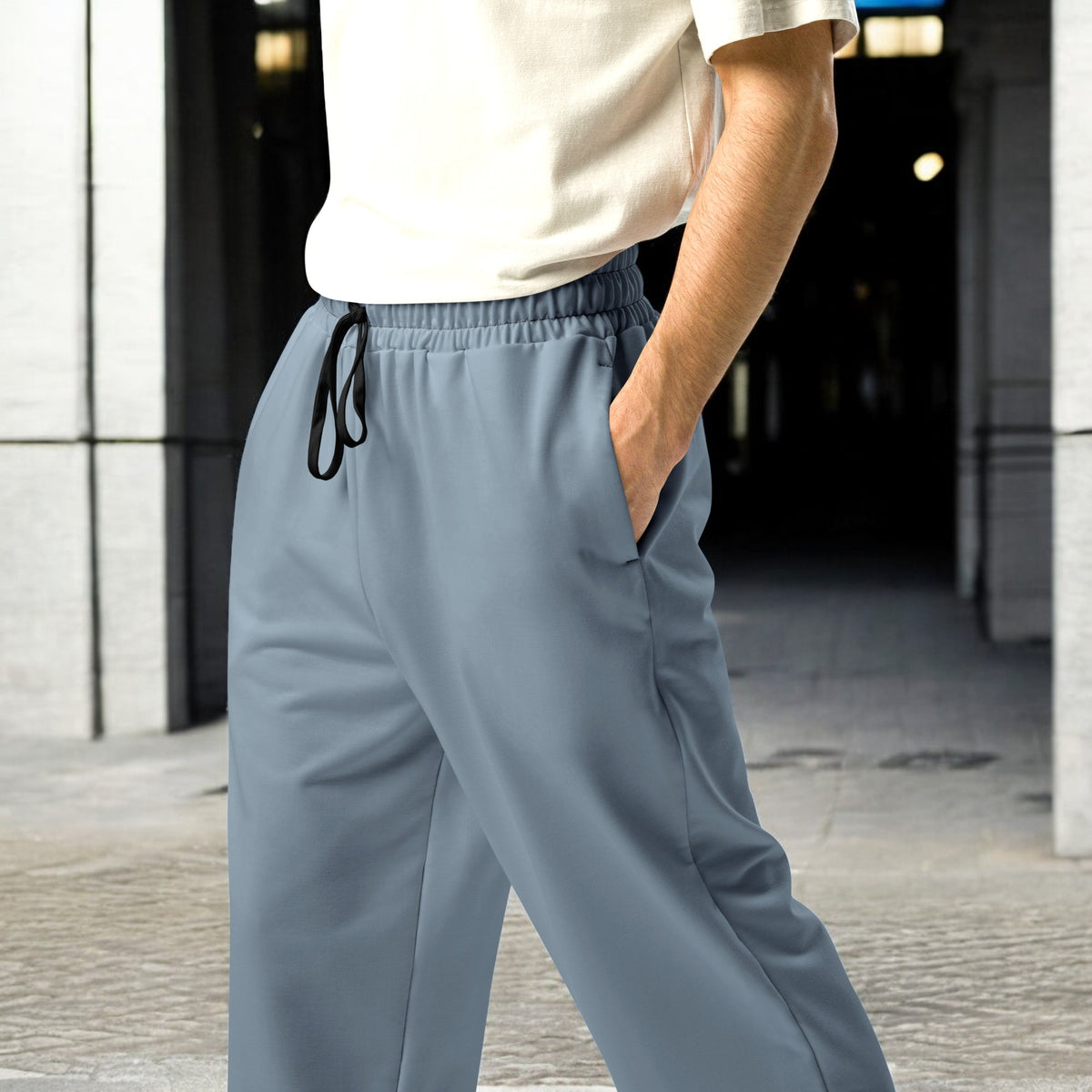 Slate Blue Wide-Leg Joggers