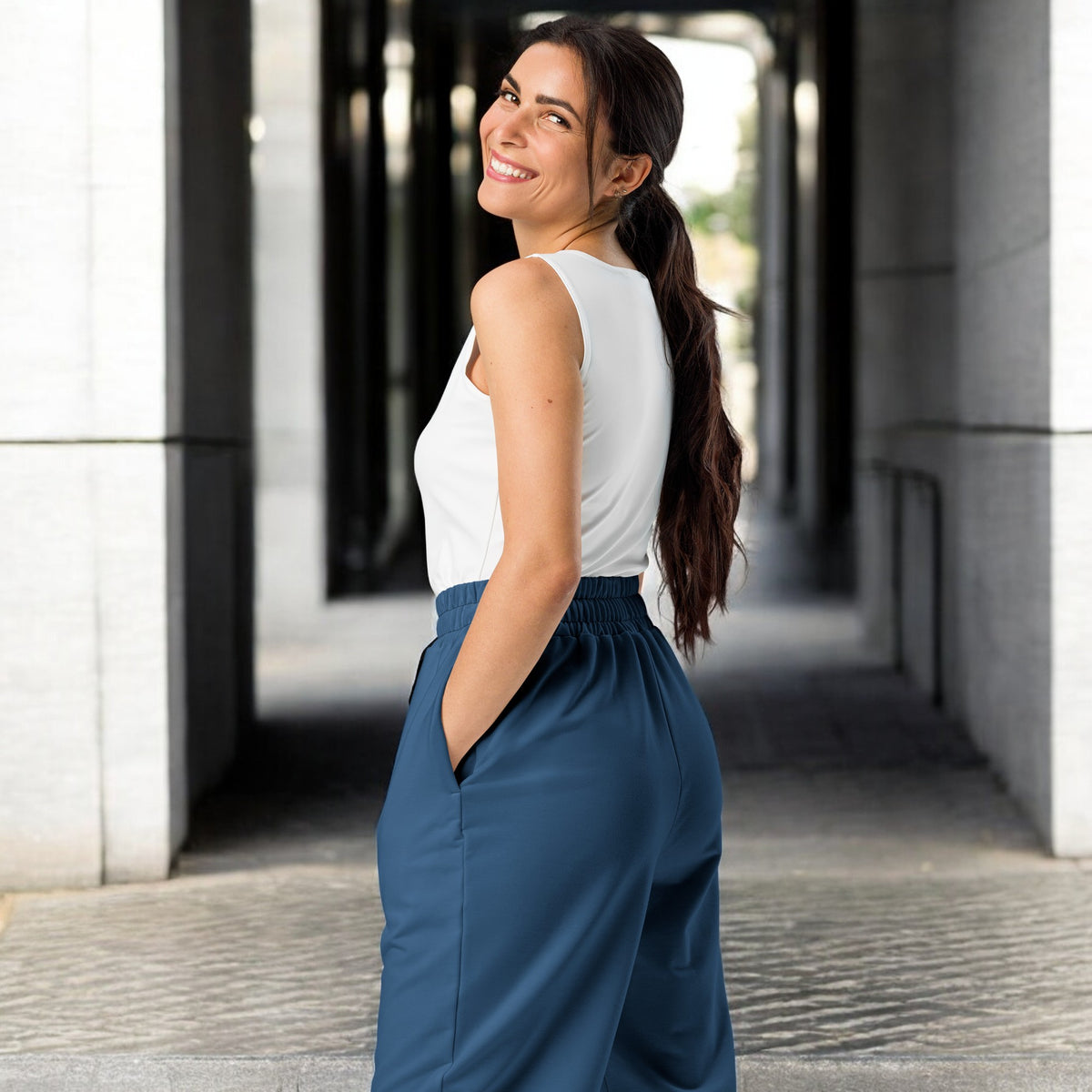 Ocean Blue Wide-Leg Joggers