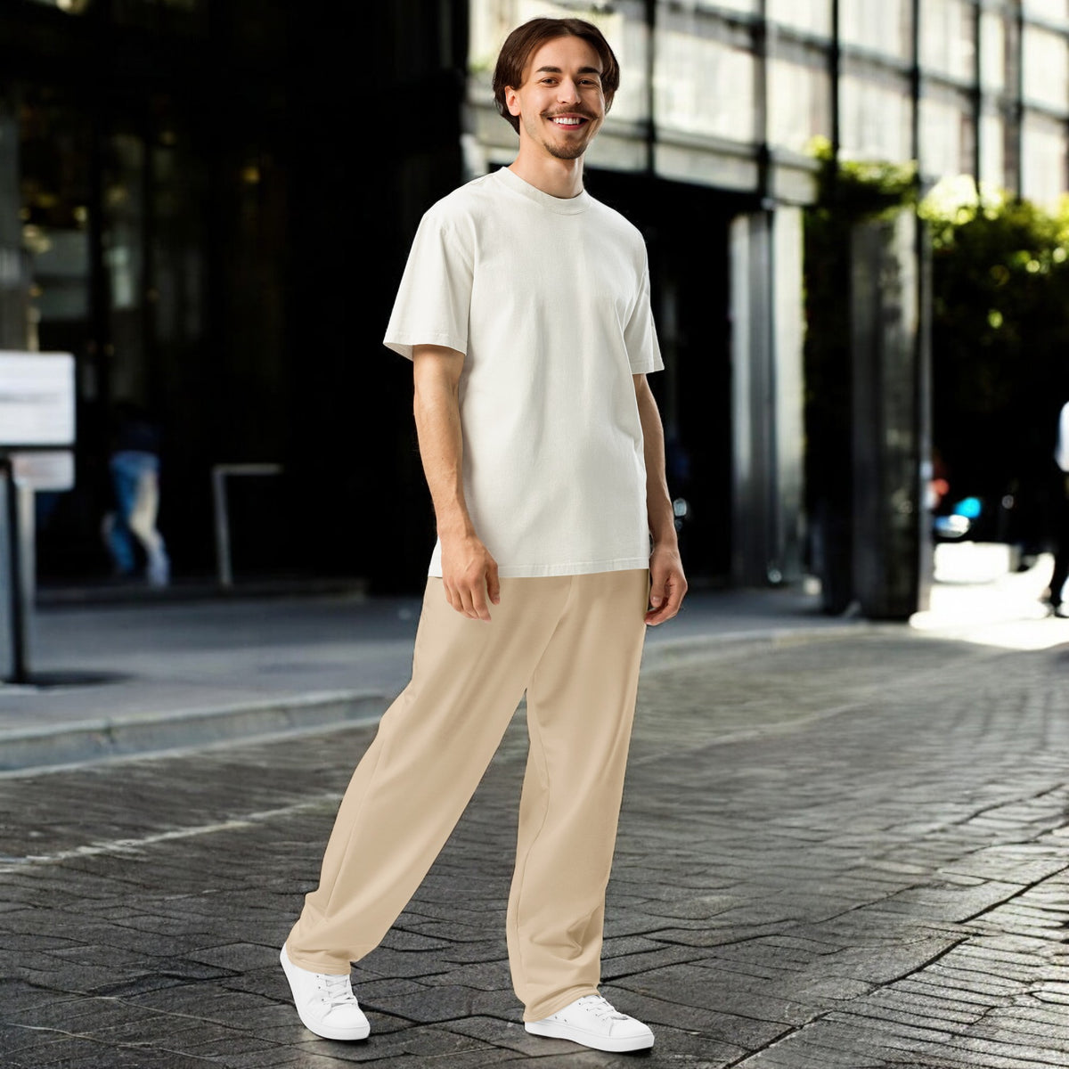 Beige Wide-Leg Joggers